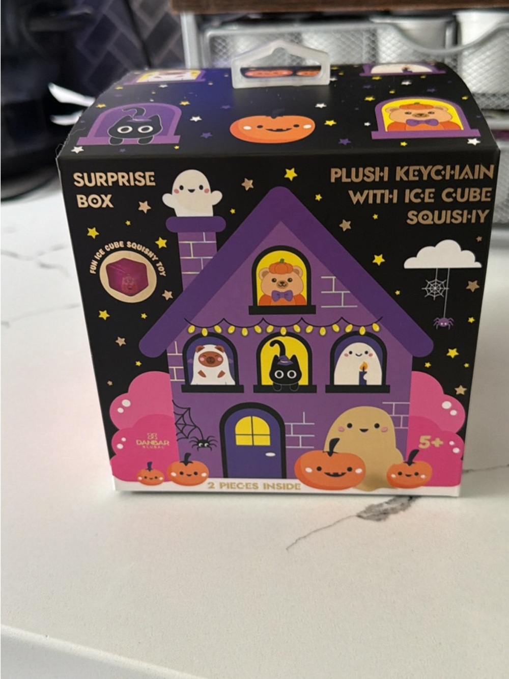 Surprise Box Plush Keychain with Ice Cube Squishy - Purple